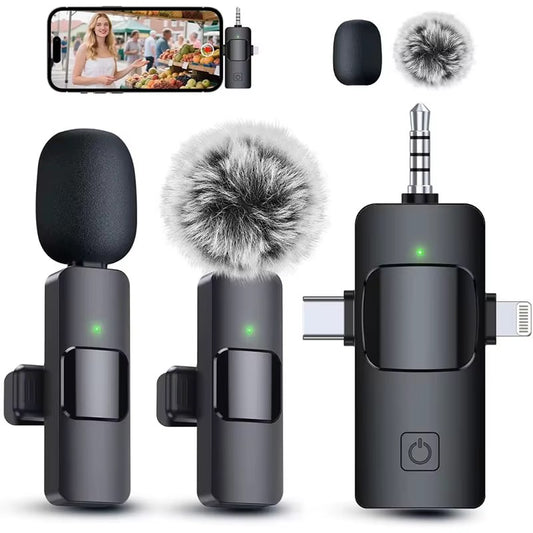 Microphone cravate sans fil K15 | Double microphone Lavalier avec bonnette