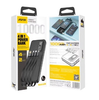 Aspor A300 | Powerbank avec câbles intégrés 10 000 mAh