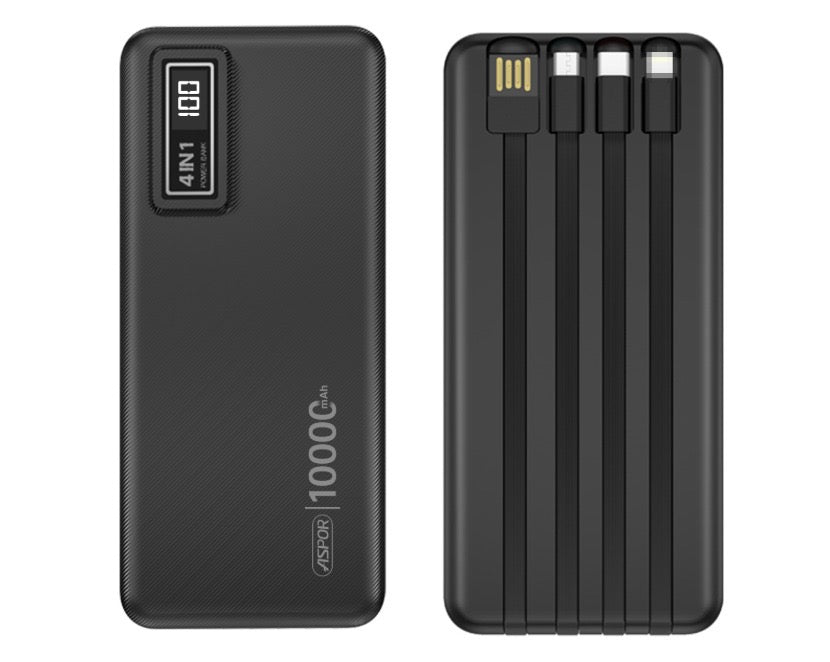 Aspor A300 | Powerbank avec câbles intégrés 10 000 mAh