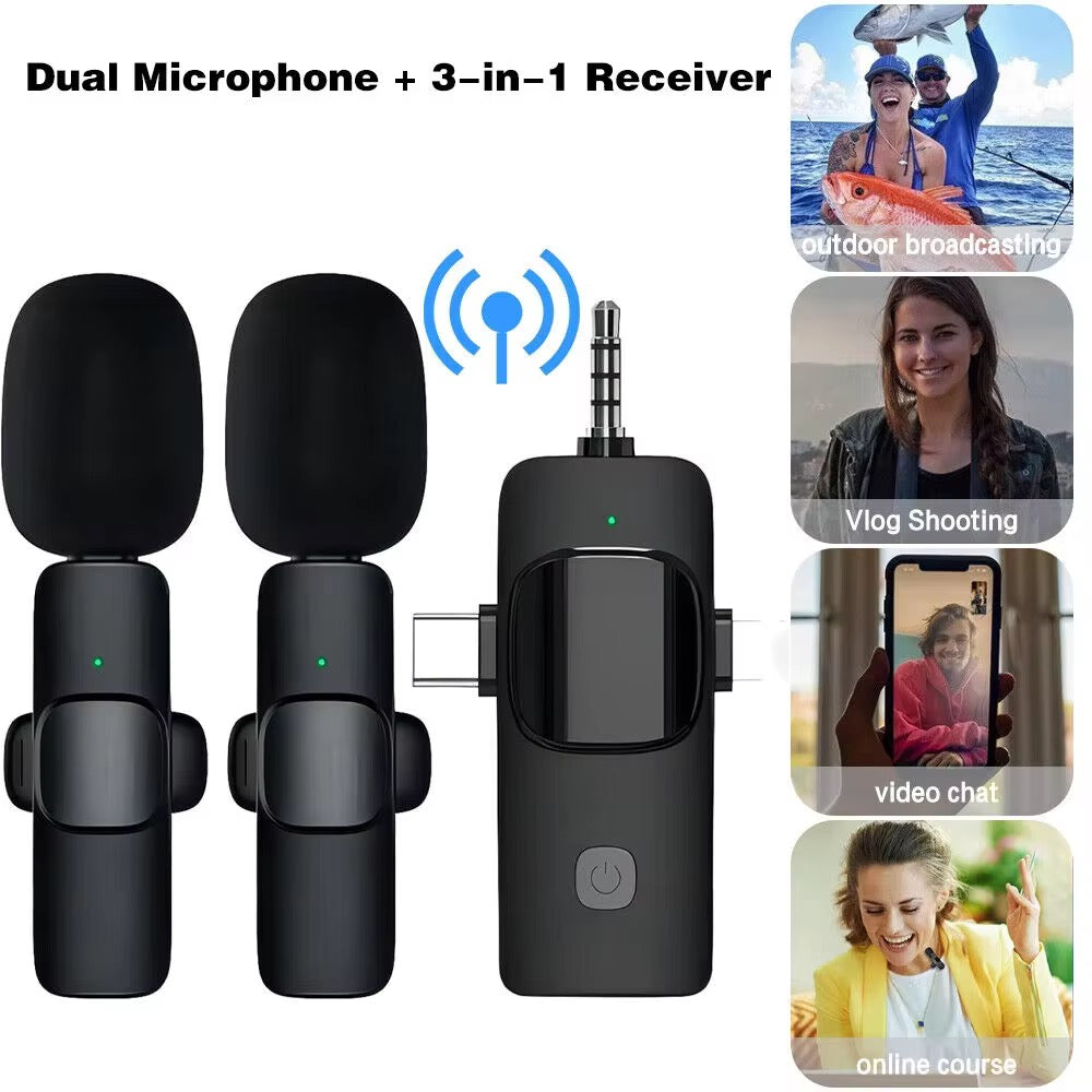 Microphone cravate sans fil K15 | Double microphone Lavalier avec bonnette