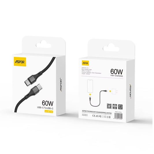 Aspor AC-19 | Câble chargeur USB-C vers USB-C 60W
